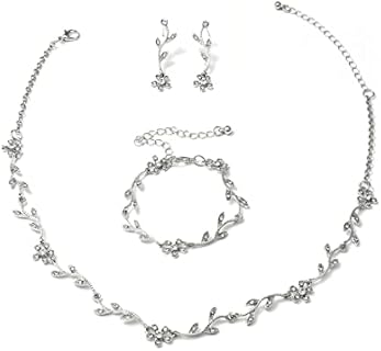 Crystal Necklace Earrings Bracelet Bridal Wedding Jewelry Set Rhinestone Choker Necklace For Brides Bridesmaid