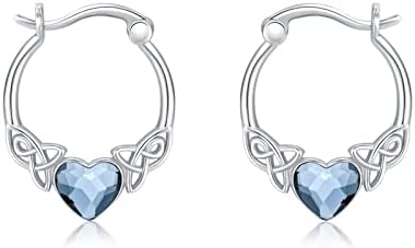 Celtic Earrings 925 Sterling Silver Celtic Hoop Earrings Celtic Trinity Knot Earrings Heart Crystal Hoop Huggie Earrings Irish Jewelry Gift for Women Girls
