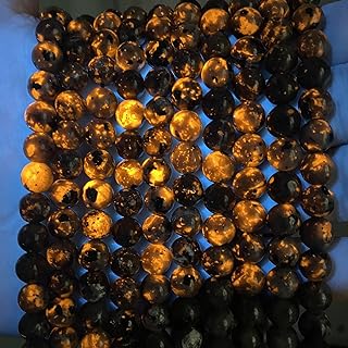 ZXYMLZI Natural Flame Yooperlite Stone Beads - 36pcs 10mm Round UV-Responsive Gemstones for DIY Jewelry - Healing Energy Power Stones for Bracelets, Necklaces, Earrings