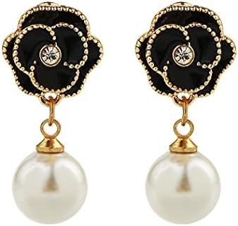 Fashion Designer Imitation Pearl Floral Charm Dangle Drop Earrings Studs