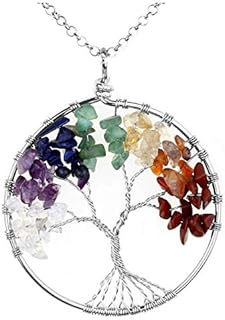 7 Chakras Jovivi Natural Healing Crystals Quartz Life Tree Necklace with Crystal Chain and Lobster Clasp, Perfect For Parents' Day Gifts - Alluring Design