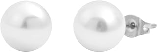 Edforce Women's 10mm Faux Pearl Stud Earrings with Push Back Fitting, Stainless Steel – Perfect for Sensitive Skin and Ideal Gift