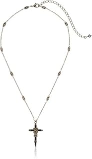 Sorrelli Delicate Cross Pendant Necklace, Antique Gold-Tone Finish, Crystal