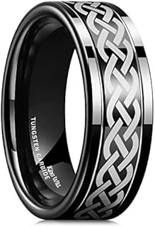 King Will Silver Black Celtic Knot/Greek Key Tungsten Wedding Rings Two Grooves Edge Laser Polished Celtic Knot/Greek Key Center and Matte Brushed Surface Wedding Band for Men Women