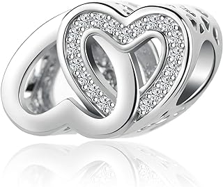 SBI Jewelry Sparkling Love Heart Charm for Bracelet Silver Cubic Zirconia Bracelets Bead for Women Girls Lover Wife Girlfriend Valentine Family