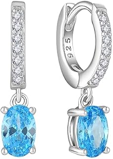 Starchenie 925 Sterling Silver Hoop Dangle Earrings with Push-Back finding and Aquamarine Gemstones for Women