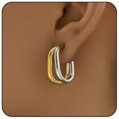 Double Hoop Earrings for Single Piercing for Women 14K Gold Plated Double Huggie Hoop Earrings Two Tone Mixed Metal Earrings Gold and Silver Earrings Jewelry