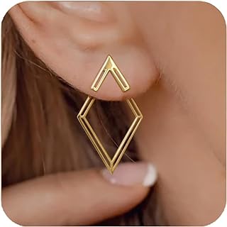 Geometric Stainless Steel Gold Stud Earrings with Push Back for Women and Girls, Square Design
