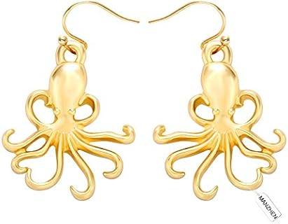 Gold Dainty Nautical Sea Creature Octopus Charm Dangle Earrings
