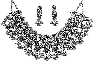 Ethnic Afghani Antique Fashion Oxidized Silver Indian Tassel Tribal Gypsy Choker Thread Necklace Jewelry Women