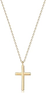 Befettly Tiny Cross Necklace, Women 14k Gold Filled Polished Faith Necklace Dainty Circle Pendant Necklace Crucifix Cute Heart Necklace