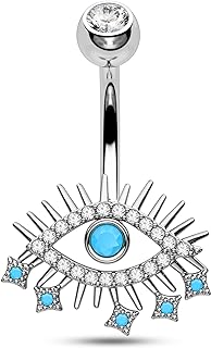 COCHARM 14G Evil Eye Belly Button Rings 10mm Belly Button Ring Gold/Silver Surgical Steel Belly Rings for Women Hypoallergenic