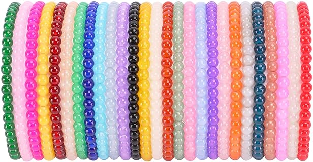 WAINIS 27PCS 4mm Glass Beaded Bracelets for Women Elastic Stretch Round Bead Healing Tiny Bracelet Multicolor Handmade Stackable Beads Bracelet