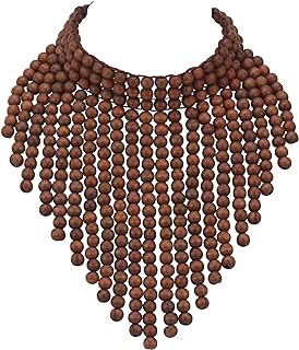 Boho African Wooden or Acrylic Beaded Bib Statement Necklace Strands Layered Cluster Chunky Collar Choker Wood Necklace for Women Fashion Costume Jewelry