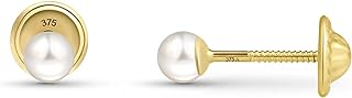 Screw Back 9ct Gold Stud Earrings for Women - Amberta Allure Freshwater Pearl Design