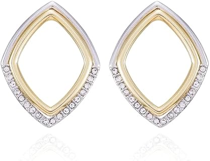 Vince Camuto Two-Tone Glass Stone Diamond-Shaped Hoop Earrings with Push Back for Women - Chic and Modern Design