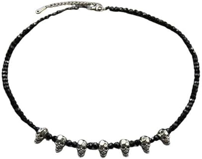 Skull Bead Necklace with Ball Chain, Goth Punk Y2K Style, Edgy Black Alloy Choker for Women, Gothic Skull Design