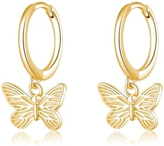 Charming Butterfly Hoop Earrings in Sterling Silver for Women and Teen Girls, Huggie Drop Design
