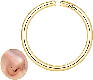 ALACLO 14K Gold Nose Ring Hoop for Women and Men, 8mm Tiny Gold Nose Ring Stud Piercing Jewelry, 20G