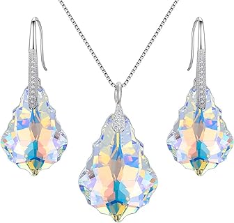 EleQueen 925 Sterling Silver CZ Baroque Drop Pendant Necklace Dangle Earrings Set Made with Austrian Crystal, Valentine's Day/Mother's Day/Christmas Jewelry Gift for Girlfriend/Mom