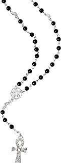 Ball Chain Zinc Egyptian Ankh Necklace with Gothic Pentagram Design, Ideal Gift for Women