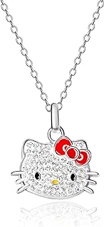 Hello Kitty Silver-Plated Pendant Necklace with Spring Ring Closure for Women - Charming Officially Licensed Sanrio Design