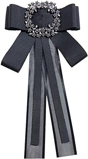 Amosfun Vintage Bow Brooch with Pin Clasp; Crystal-Embellished, Gauze Ribbon and Zinc Alloy Bowknot Design for Women's Suit, Shirt, Dress, or Collar - Black