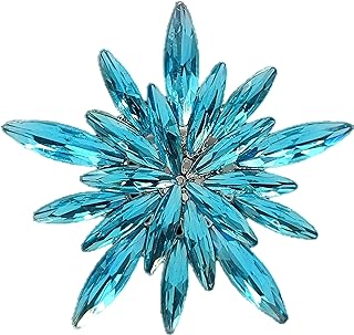 Stunning Alloy Metal Snowflake Brooch Pin with Ice Blue Crystals in Burst Design by CYPINA