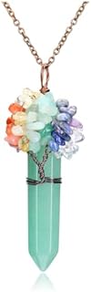 Top Plaza 7 Chakra Healing Crystal Necklace Women Life Tree Wire Wrapped Natural Gemstone Hexagonal Pendant Necklace Reiki Jewelry Christmas Gifts