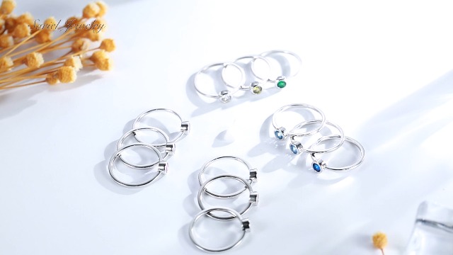 Simple Birthstone Rings for Women Girls Jewelry 925 Sterling Silver Colorful Cubic Zirconia Stackable Promise Ring Gift for Her