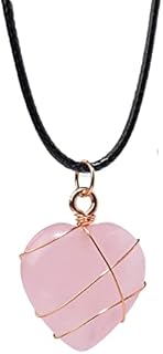 Natural Rose Quartz Heart Pendant Necklace with Delicate Wire Wrap for Women and Girls, Perfect for Reiki Balancing, Valentine's Day, or Christmas Gifts