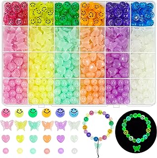 JHYlilia Luminous UV Bracelet Beads in Acrylic - Glow-in-The-Dark, Heart, Smile & Butterfly Design, Ideal for Necklace & Jewelry Crafting