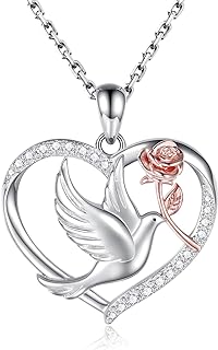 Sterling Silver Dove Pendant Necklace with Cubic Zirconia Embellishment and Bar Chain - Lobster Clasp Secure Fit - Symbol of Everlasting Love and Romance