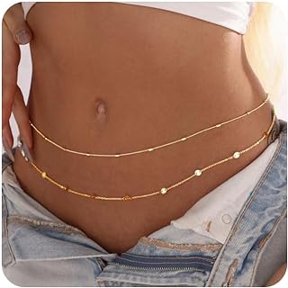 Mideeo 14K Gold/Silver Plated Dual Waist Chains with Pearls and Lobster Clasp - Versatile Layered Belly Body Chain Set for Women and Teen Girls