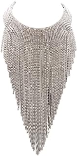 Luxury Rhinestone Rib Choker Necklace Women Sparking Fringe Statment Necklace Long Chain Jewelry Accessories