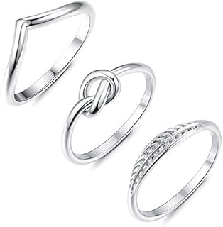ADRAMATA 3Pcs Stainless Steel Rings for Women Engagement Wave Ring Cute Love Knot Rings Feather Band Rings Knuckle Stackable Rings Trendy Thumb Rings Midi Friendship Rings Silver Rings Jewelry Size 4-11