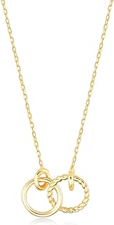 14k Real Gold Interlocking Circles Necklace for Women | 14k Gold Rings Necklaces | Intertwined Circles Pendant Necklaces | Dainty Round Geometric Jewelry | Gifts for Mom, 18"