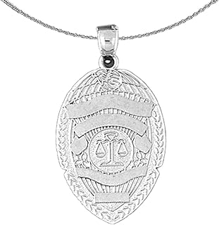 Gold Police Badge Necklace | 14K White Gold Police Badge Pendant with 18" Necklace