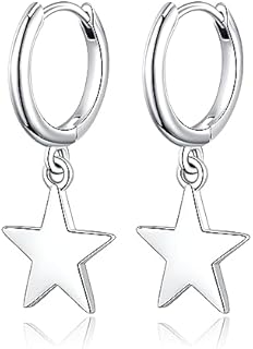 Cubic Zirconia Accentuated Silver Dangle Hoop Earrings with Hinged Hoop Back for Women and Girls - White Gold Plated Hypoallergenic Jewelry Gift