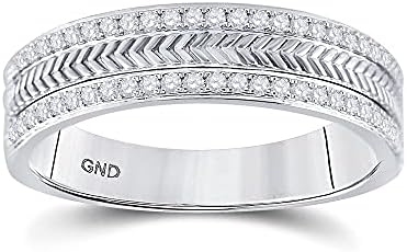 The Diamond Deal 14kt White Gold Mens Round Diamond Wedding Wheat Texture Band Ring 1/3 Cttw