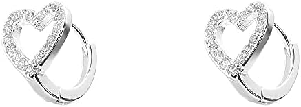 CZ Heart Shaped Small Hoop Cartilage Earrings for Women Girls 925 Sterling Silver Cubic Zirconia Hypoallergenic Tiny Cute Hollow Love Huggie Hoops Dainty Christmas Birthday Wedding Jewelry Gifts