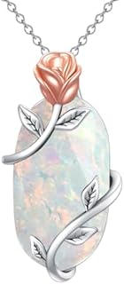 Opal Crystal Rose Pendant Necklace with Rolo Chain and Lobster Clasp for Women, 925 Sterling Silver & 14k Rose Gold Plated - Ideal Birthday/Anniversary/Christmas Gift