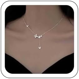Crystal Butterfly Choker Necklace Rhinestone Butterfly Pendant Necklace Silver Butterfly Y Lariat Necklace Vintage Flower Chain Necklace Jewelry for Women and Girls