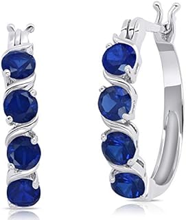 925 Sterling Silver Gemstone Round Hoop Earrings for Women 0.9 inches in Various Birthstones with Click Tops by MAX + STONE