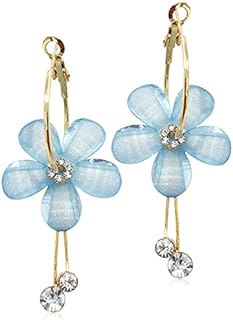 ANDPAI Elegant Romantic Bohemian Crystal Acrylic Rose Flower Dangle Drop Earrings Five Leaves Exaggerated Round Hoop long Tassel Earring for Women Girls Statement Jewelry Gifts