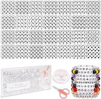 1450 Pieces Letter Beads Kit, 4x7 mm White Acrylic Alphabet Beads Letter Beads for Jewelry Making Number Beads Heart Beads Friendship Bracelet Beads Making