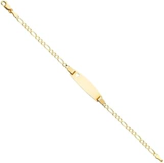 14k Yellow Gold 2.6mm Figaro 3 Plus 1 Links Baby Oval ID With Love Heart Bracelet Jewelry for Women