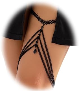 Black Alloy Body Chain with Crystal Beads - Elegant Festival & Beachwear Accessory for Women - Sexy Bohemian Style Rhinestone Leg Chain Design