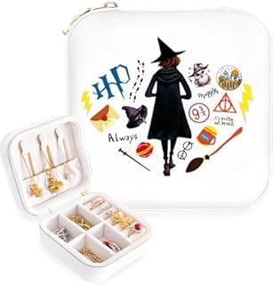 BJDAMAI Harry Potter Wedding Rings Travel Jewelry Box in Faux Leather with Removable Cross Board, Square Design - Stylish Modern Magical Gifts for teen Girls