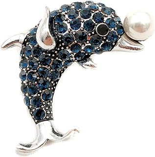Pin-Clasp Dolphin Brooch Adorned with Sea-Blue Crystals - Perfect Marine-Themed Accessory for Dolphin Enthusiasts and Sea-Lovers